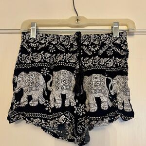 SHEIN Black and White Elephant Pattern High Waist Shorts
